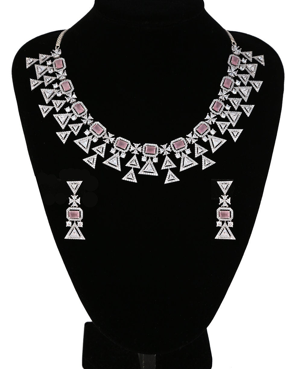 CZ Silver American Diamond Trendy Indian Wedding Jewelry Necklace|  Bollywood Bridal set| Blue Statement necklace Earring Set| Gift for her