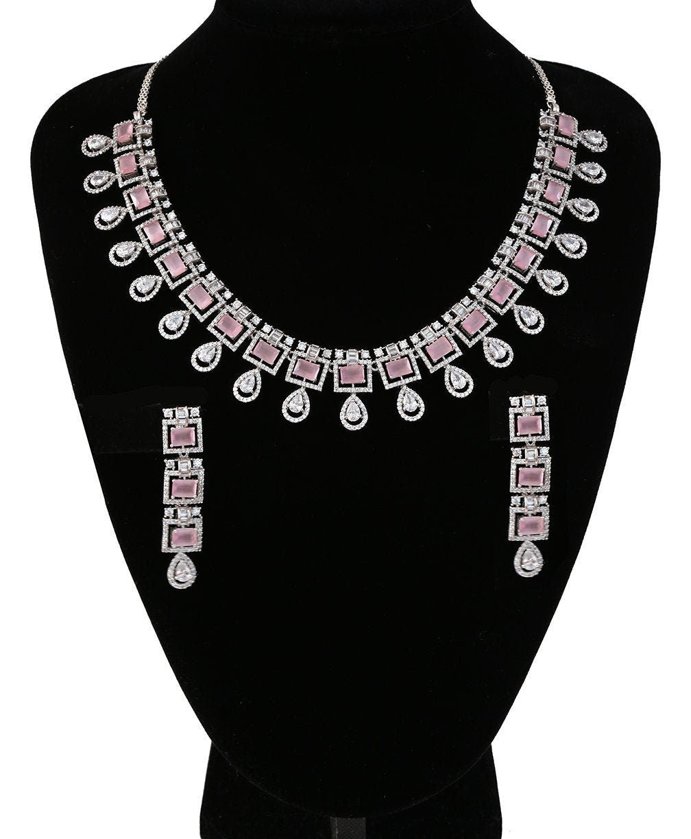 American Diamond CZ Silver tone Necklace Earrings Jewelry Set| Statement Choker Necklace| Elegant Wedding Necklace Earrings Set|Gift for her