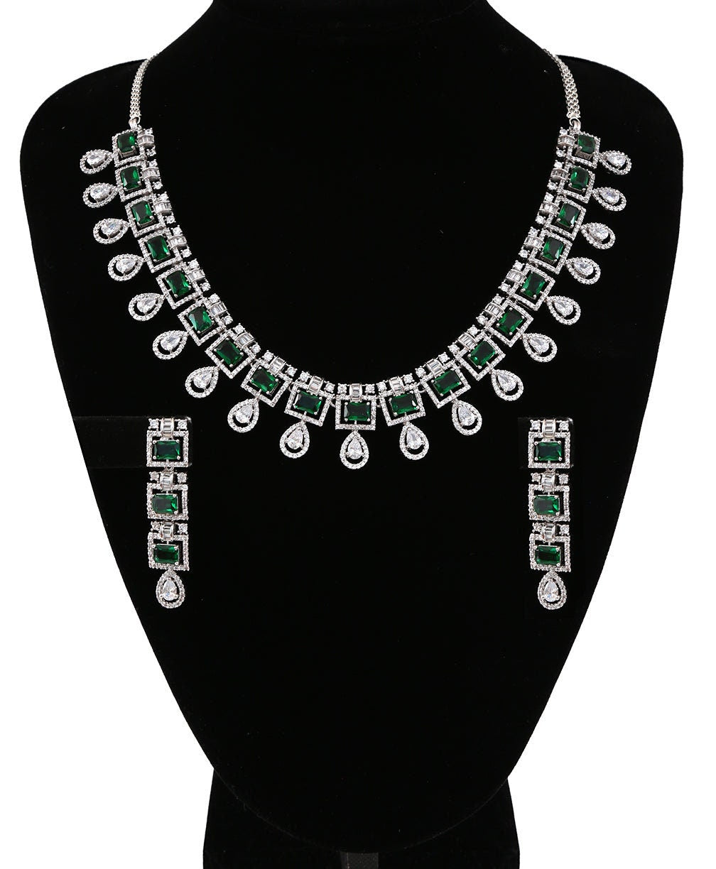 American Diamond CZ Silver tone Necklace Earrings Jewelry Set| Statement Choker Necklace| Elegant Wedding Necklace Earrings Set|Gift for her