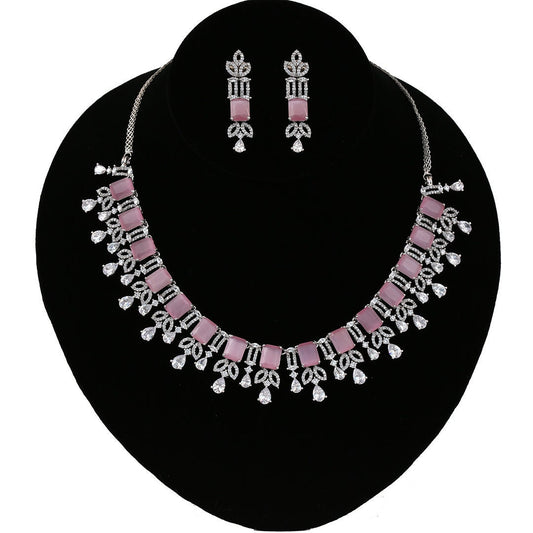 Emerald Cut AD American Diamonds Rhodium Plated Bridal Wedding Accessories|High Quality Fashion Jewelry