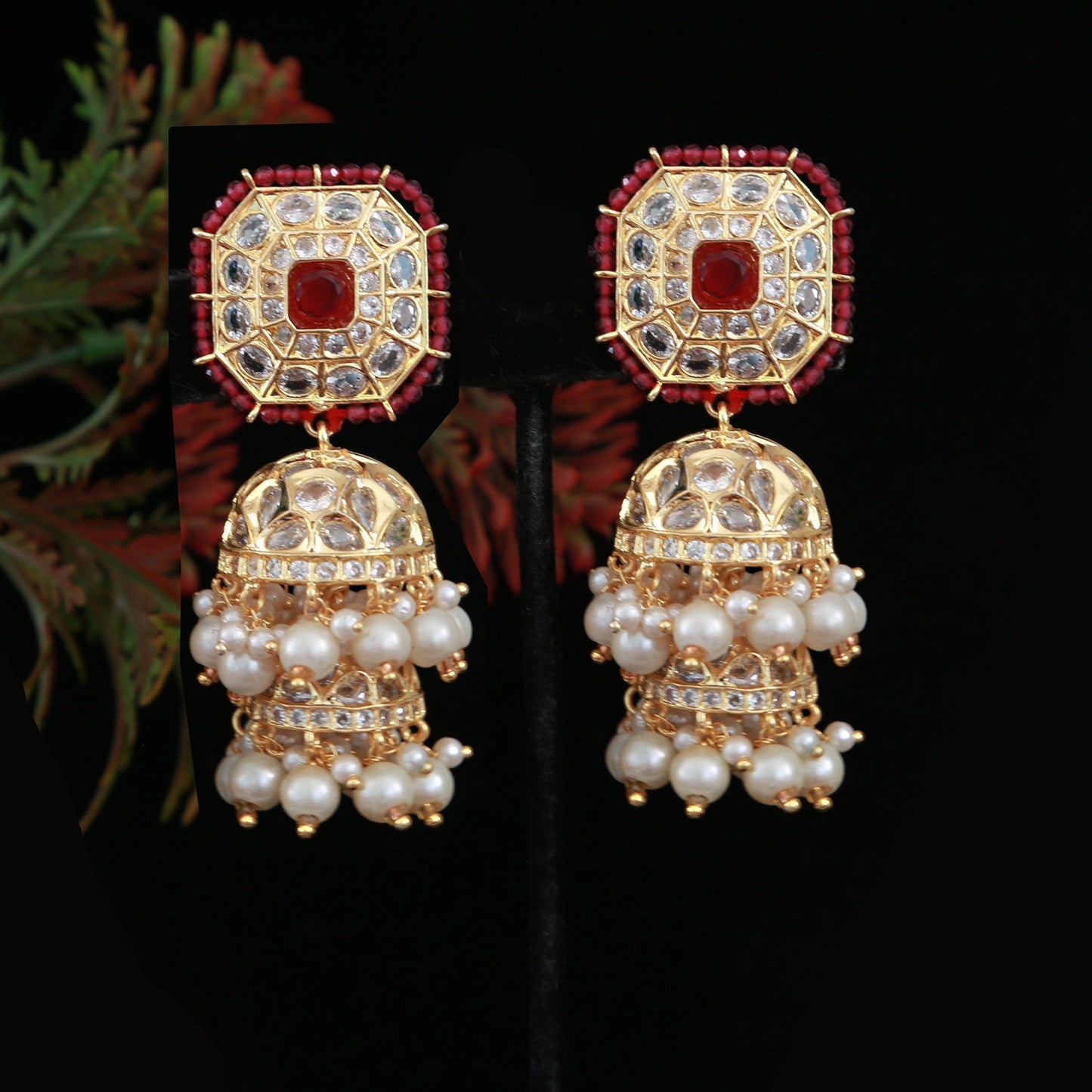 Gold Plated Green Color Kundan Jhumka Earrings| Polki Two Step jhumka Jhumki| South Indian style Wedding jewelry Earrings |Gift for her