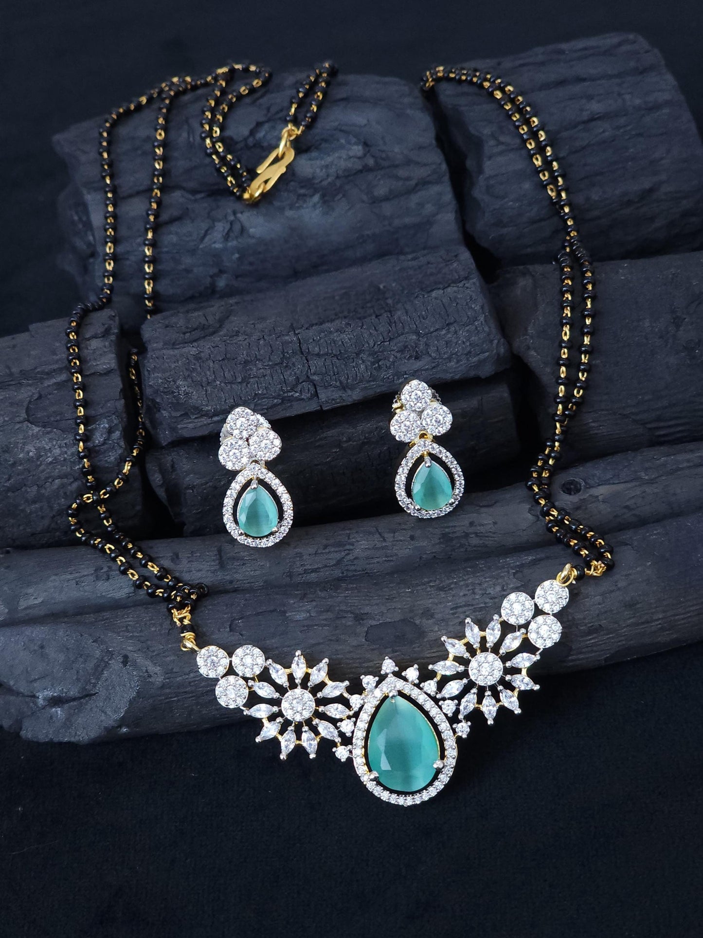 American Diamond Mangalsutra Set| Stylish Daily Wear CZ Pendant with Matching Earrings|  AD Pendant and Earrings set| Gift for her