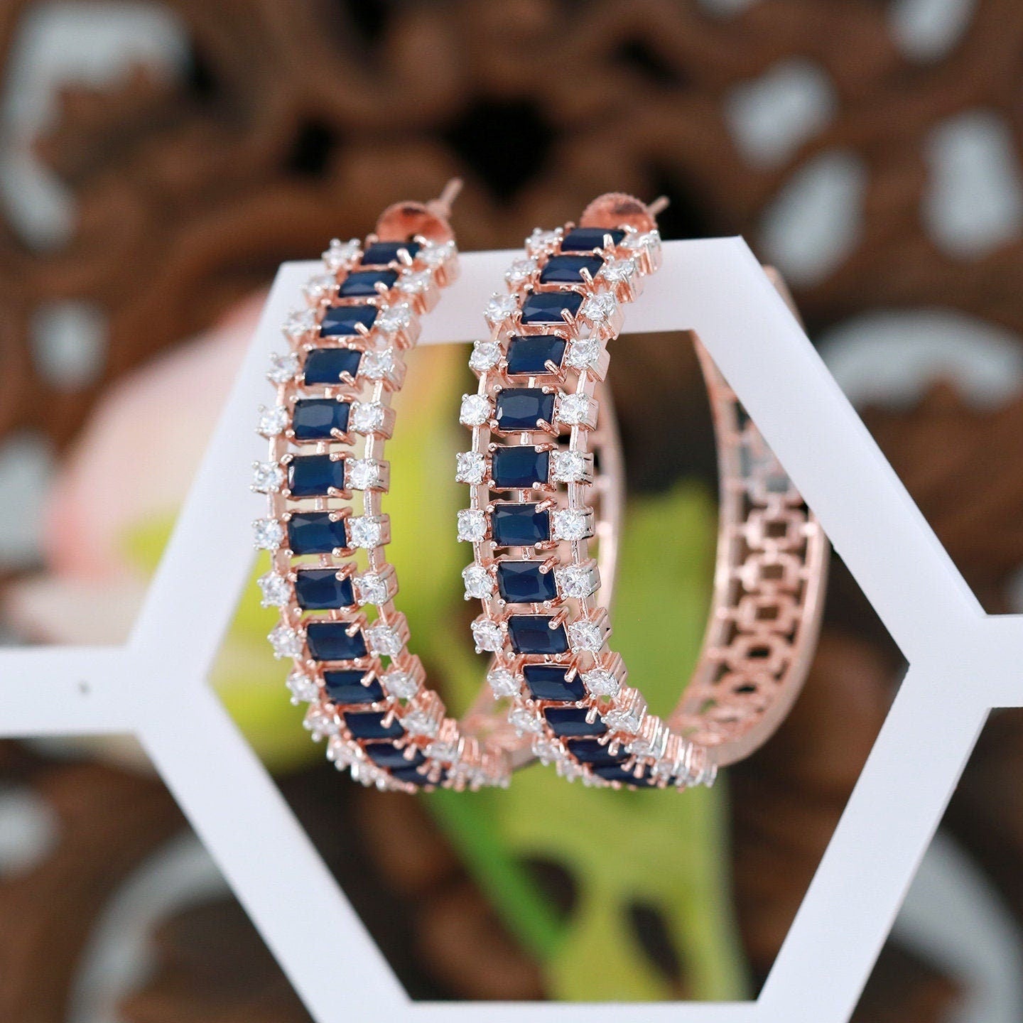 Rose Gold Large hoop earrings| Big hoop earrings with CZ diamonds| Mint Green CZ Crystal Hoop Earrings| Trendy Fashion large Hoop Earrings
