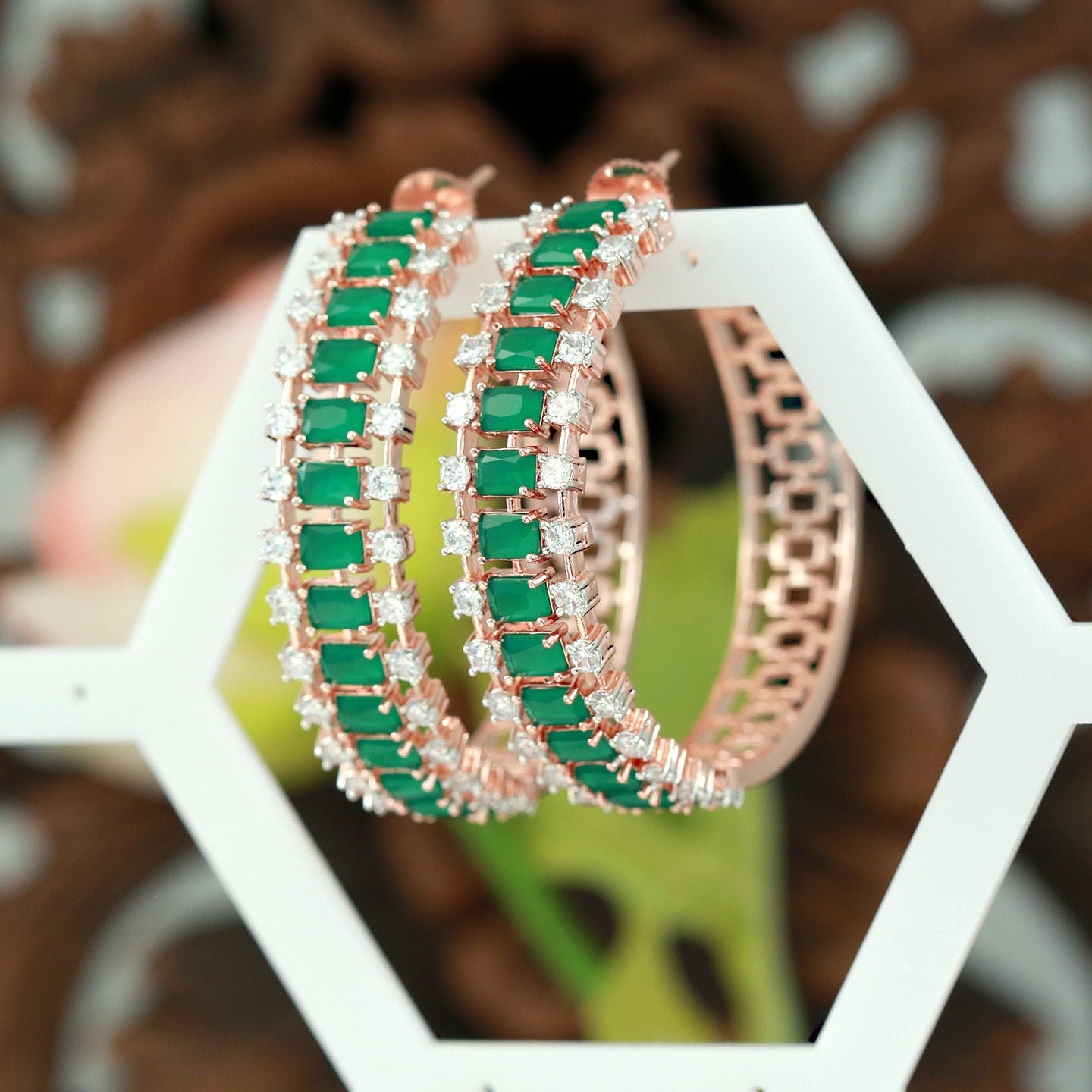 Rose Gold Large hoop earrings| Big hoop earrings with CZ diamonds| Mint Green CZ Crystal Hoop Earrings| Trendy Fashion large Hoop Earrings