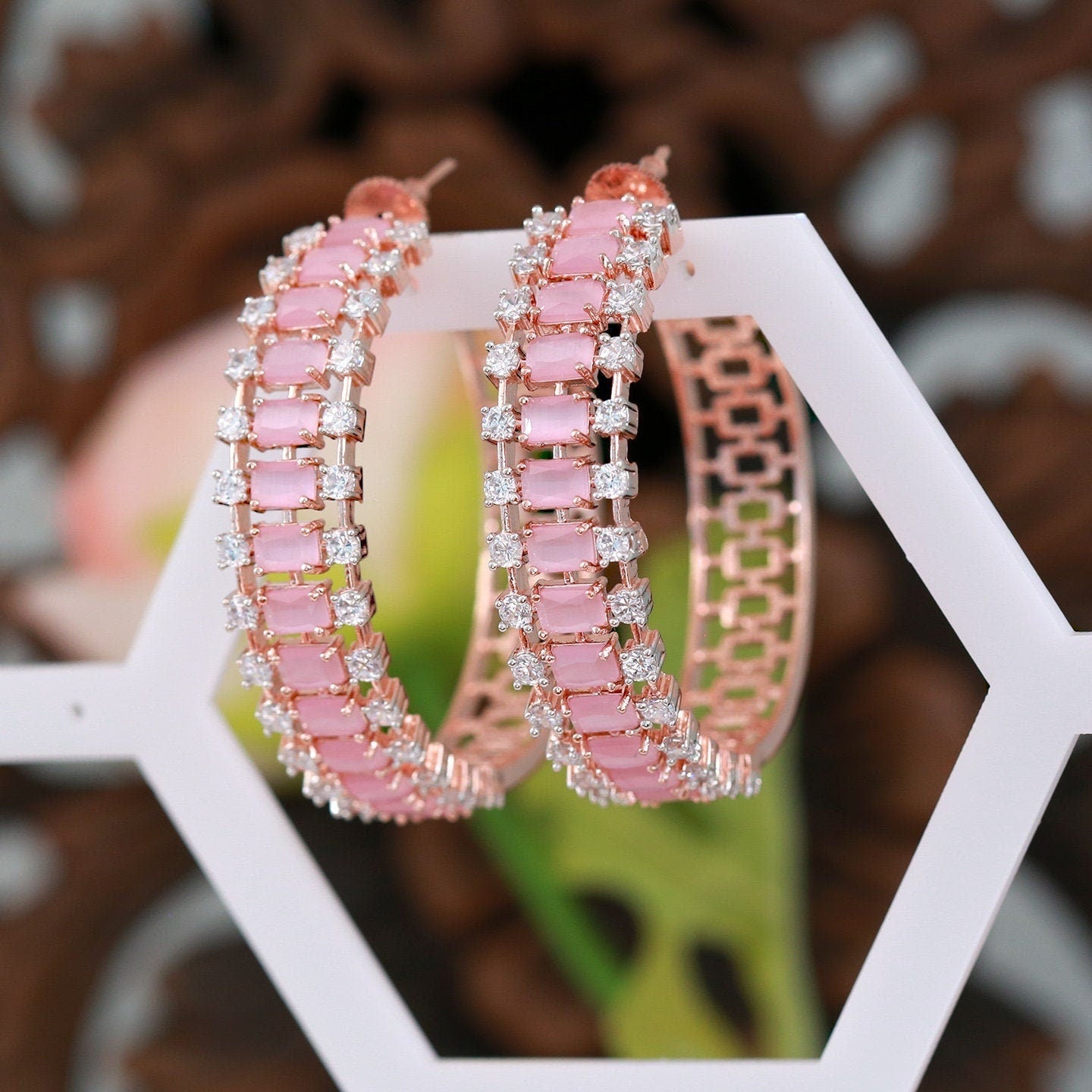 Rose Gold Large hoop earrings| Big hoop earrings with CZ diamonds| Mint Green CZ Crystal Hoop Earrings| Trendy Fashion large Hoop Earrings