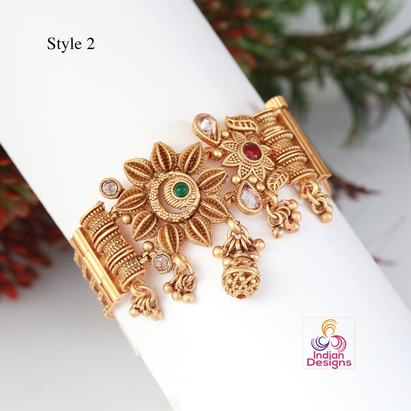 Antique gold plated South Indian chain bracelet | Gold Plated Bracelet temple jewelry | Bangle bracelet with matte finish | Indian Designs