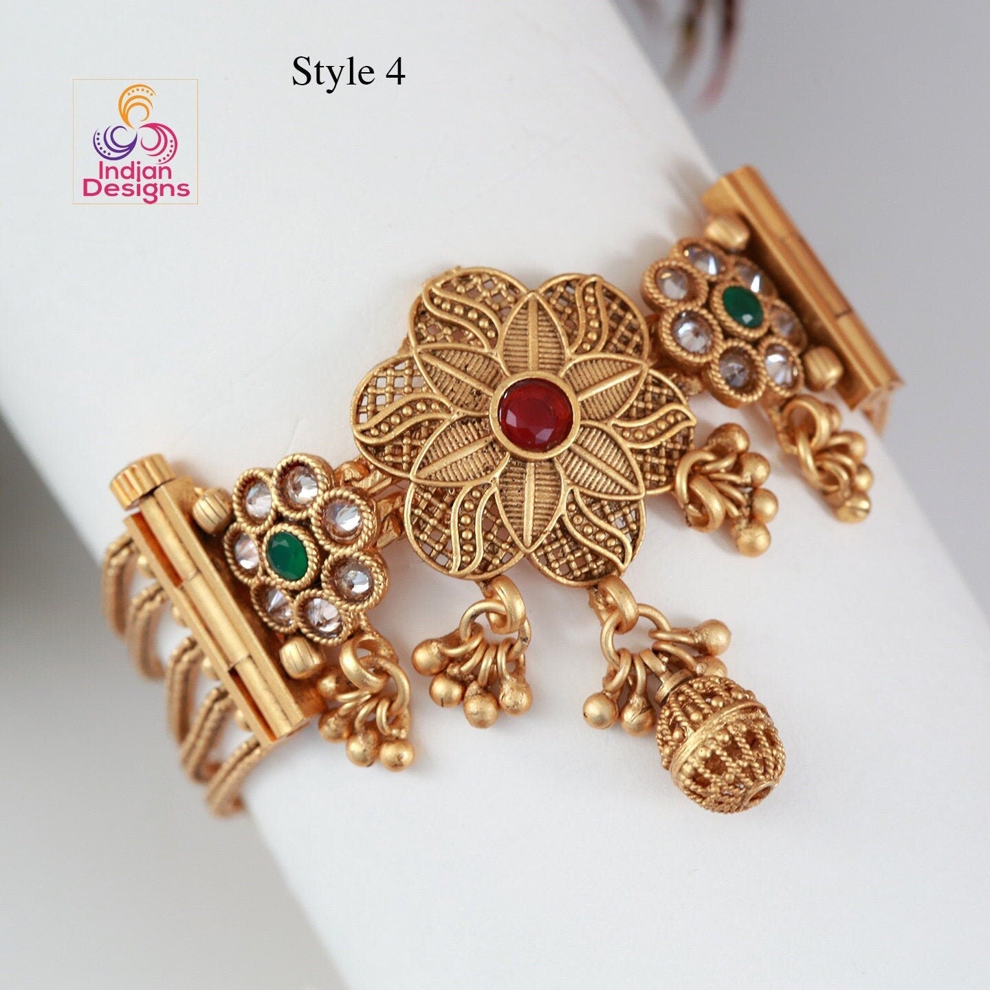 Antique gold plated South Indian chain bracelet | Gold Plated Bracelet temple jewelry | Bangle bracelet with matte finish | Indian Designs