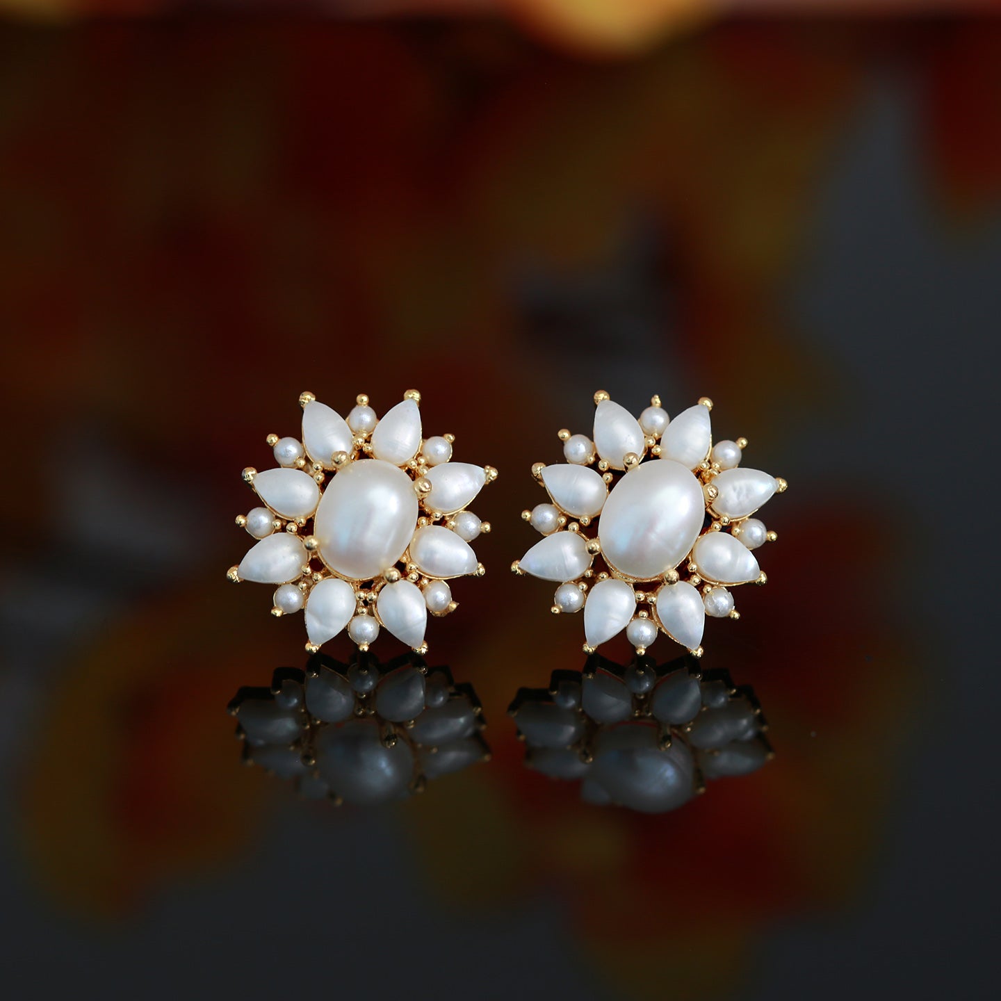 Genune Pearl and CZ Earrings | Real pearl American diamond Ruby and emerald Premium Stud Earrings | Wedding Earrings | Bridesmaid gift | Trendy Stud earrings