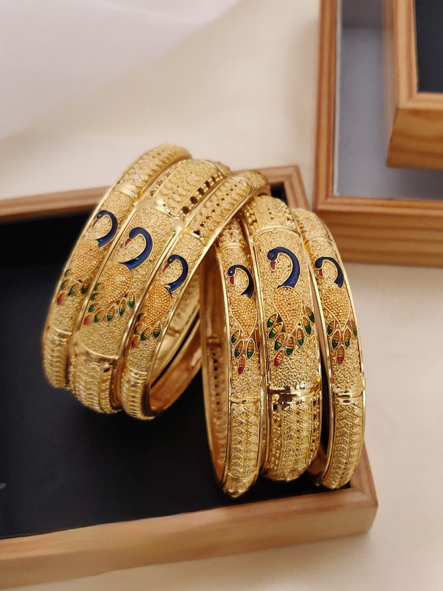 Peacock design 22k gold plated 6 bangles, 1gm gold bangles, Latest design Fashion set bangles, Indian traditional bangle set, Bangle Bracelets