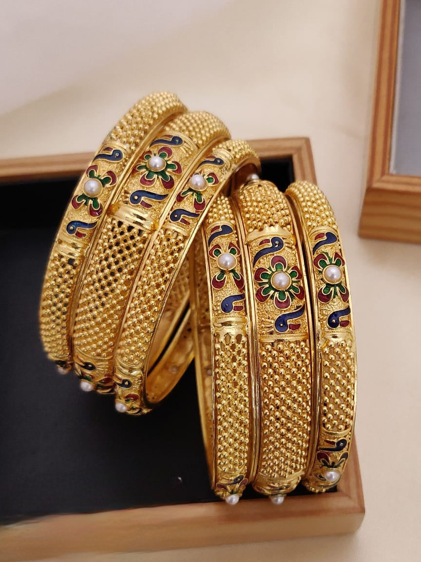 2.8 size Peacock design 22k gold plated 6 bangles, 1gm gold bangles, Latest design Fashion set bangles, Indian traditional bangle set, Bangle Bracelets