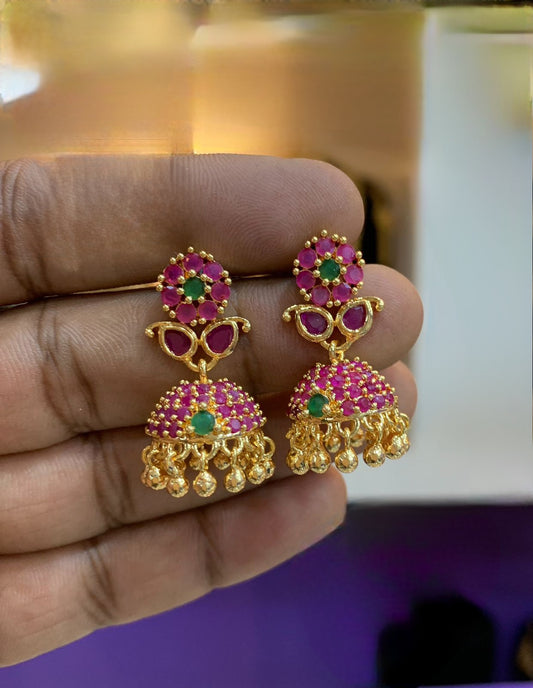 Small Jhumka earrings|American Diamond Jhumka Jhumki|South Indian Earrings