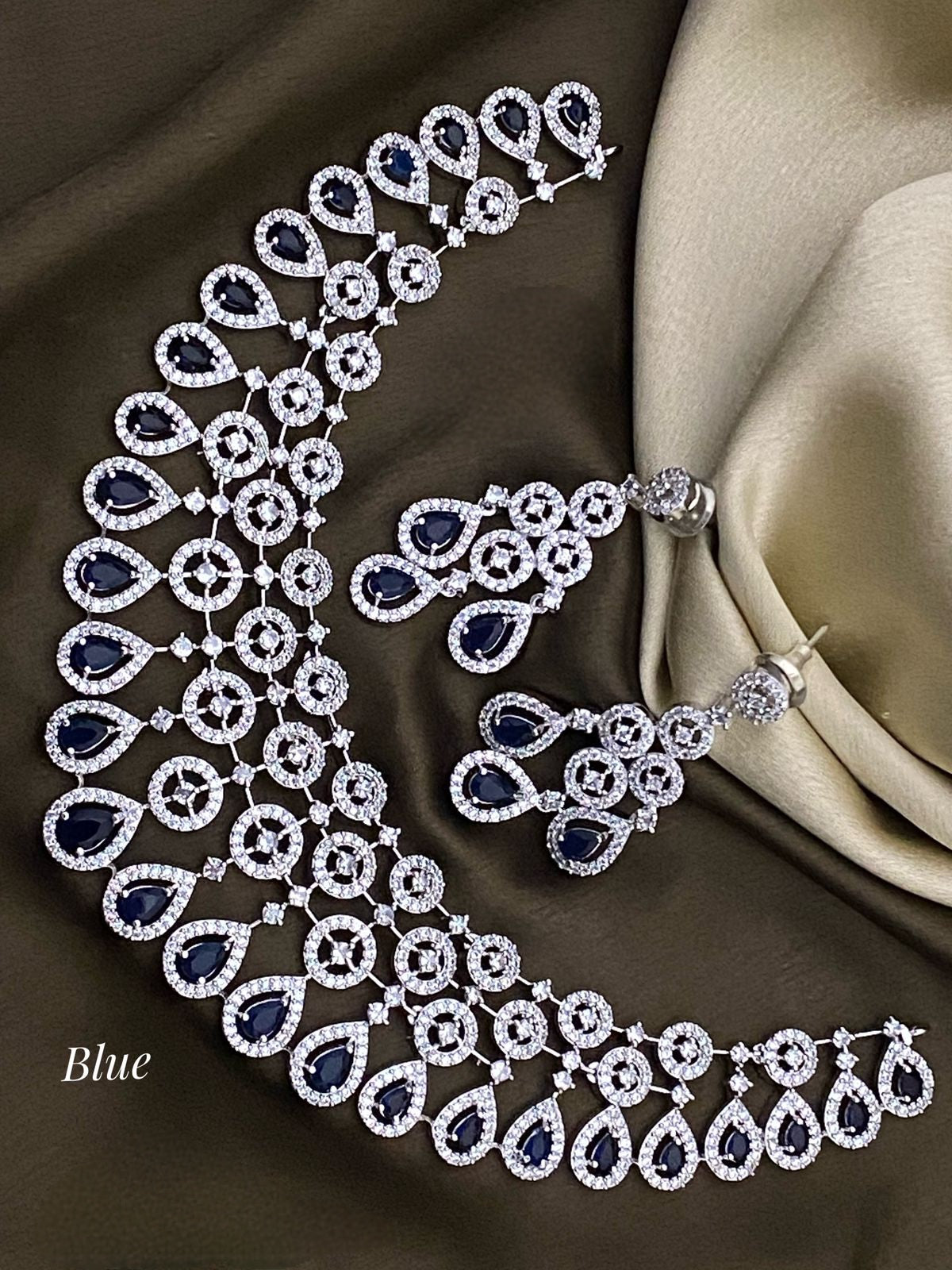 Exclusive Rhodium CZ American Diamond Wedding Choker Necklace, Tear Drop Pink Diamond AD Choker set, Indian Pakistani style Wedding jewelry