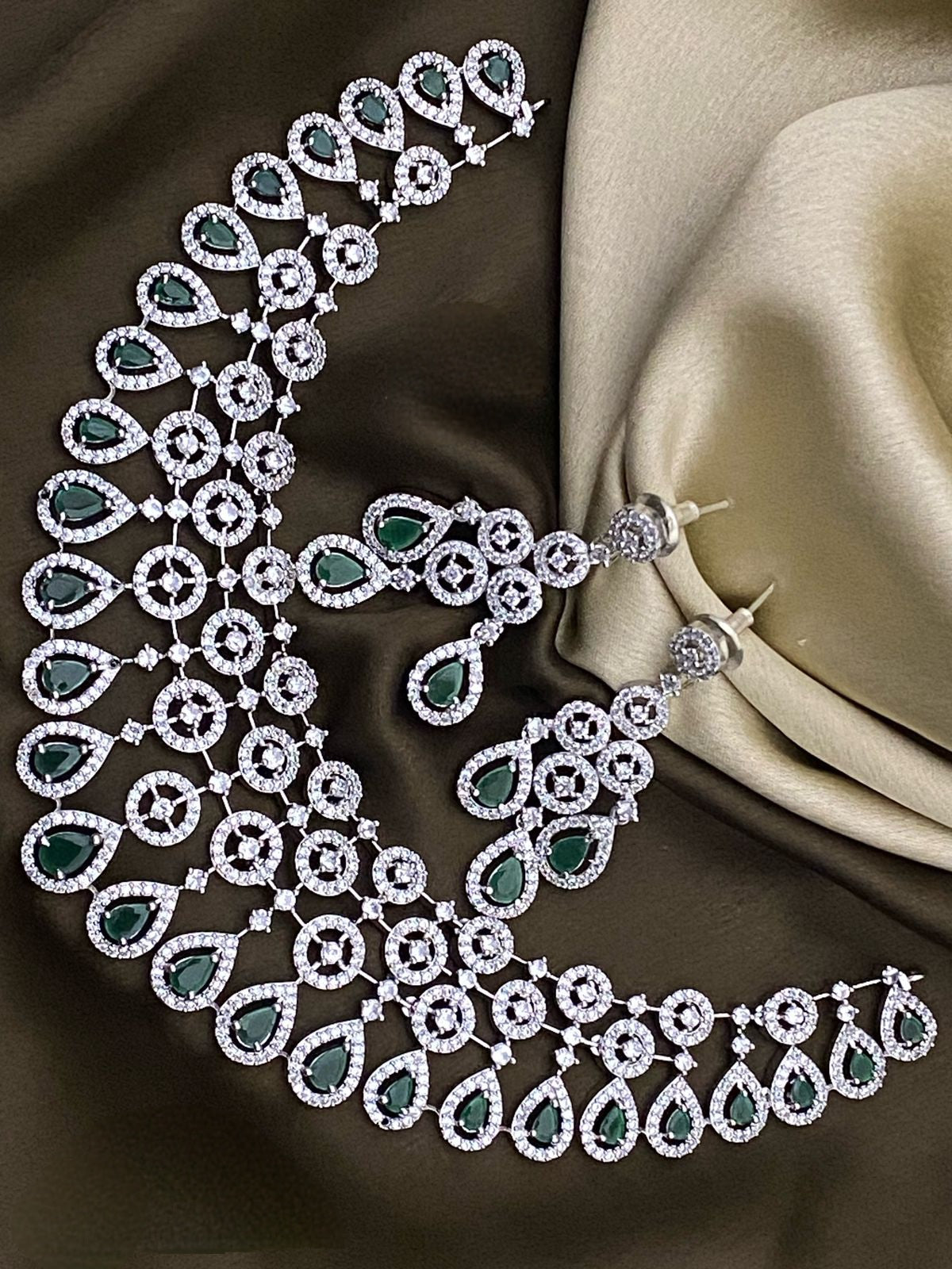 Exclusive Rhodium CZ American Diamond Wedding Choker Necklace, Tear Drop Pink Diamond AD Choker set, Indian Pakistani style Wedding jewelry