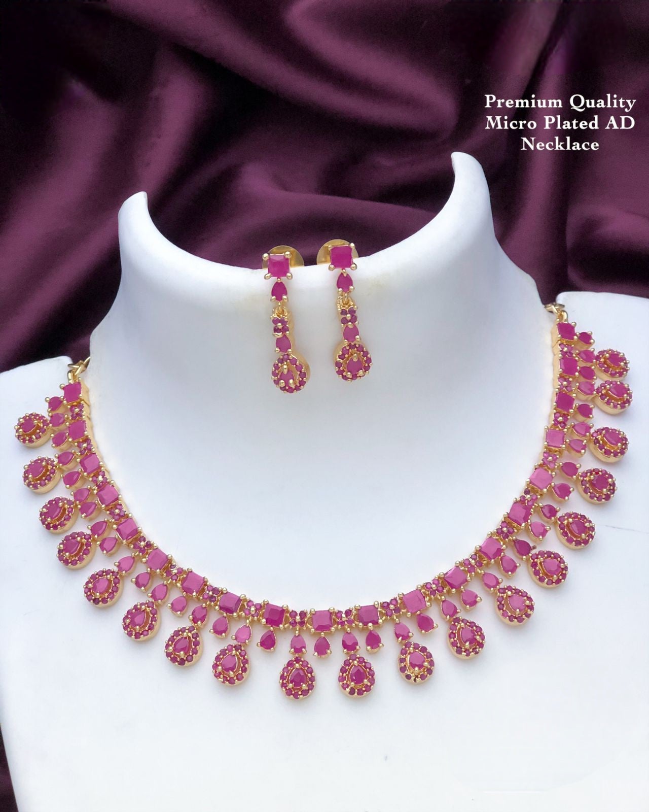 Mothers Day Gift For her|American Diamond Ruby emerald Teardrop necklace|South Indian style CZ AD diamond choker Necklace|Statement Necklace