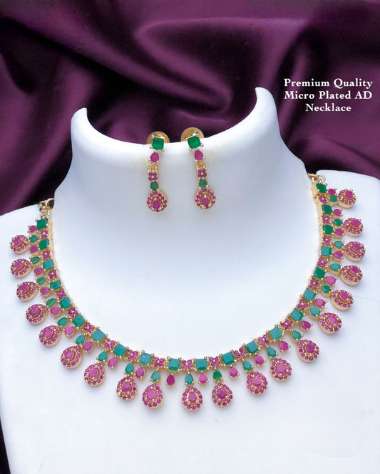 Mothers Day Gift For her|American Diamond Ruby emerald Teardrop necklace|South Indian style CZ AD diamond choker Necklace|Statement Necklace