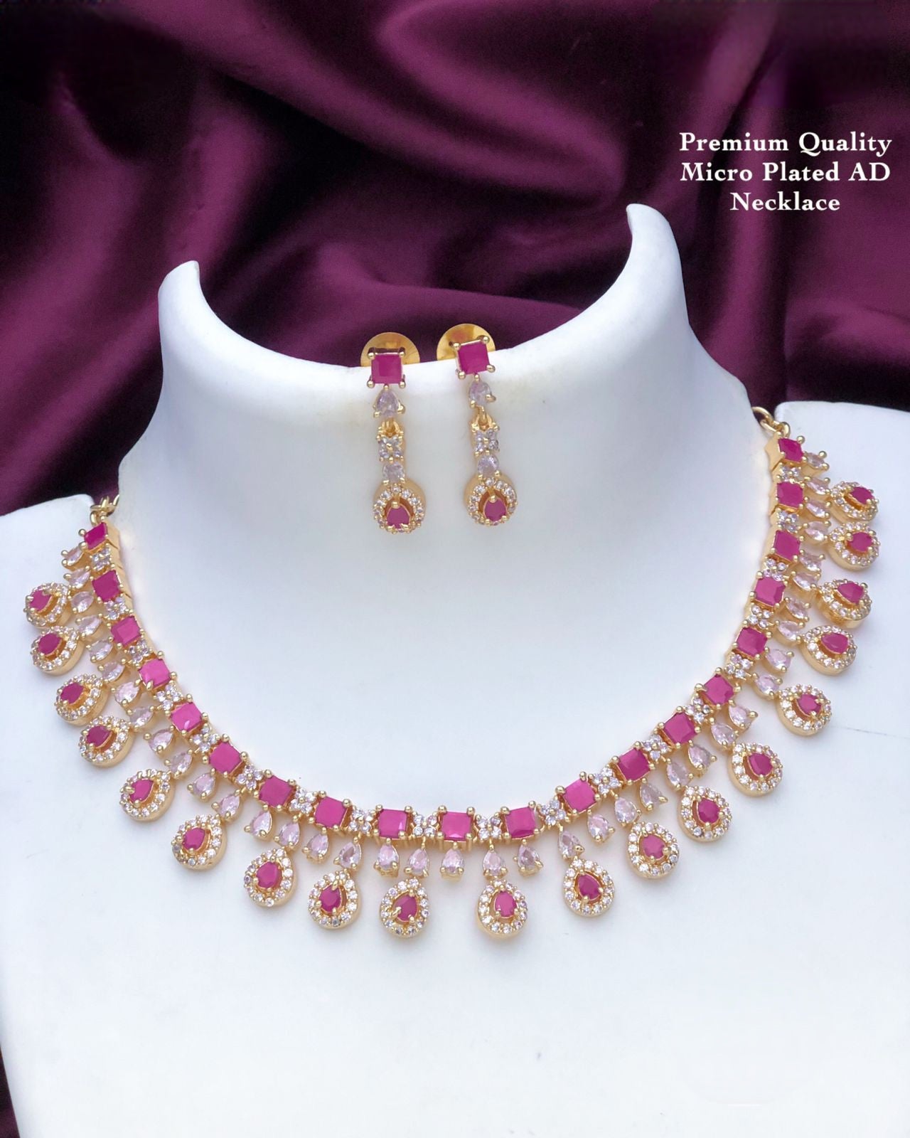 Mothers Day Gift For her|American Diamond Ruby emerald Teardrop necklace|South Indian style CZ AD diamond choker Necklace|Statement Necklace