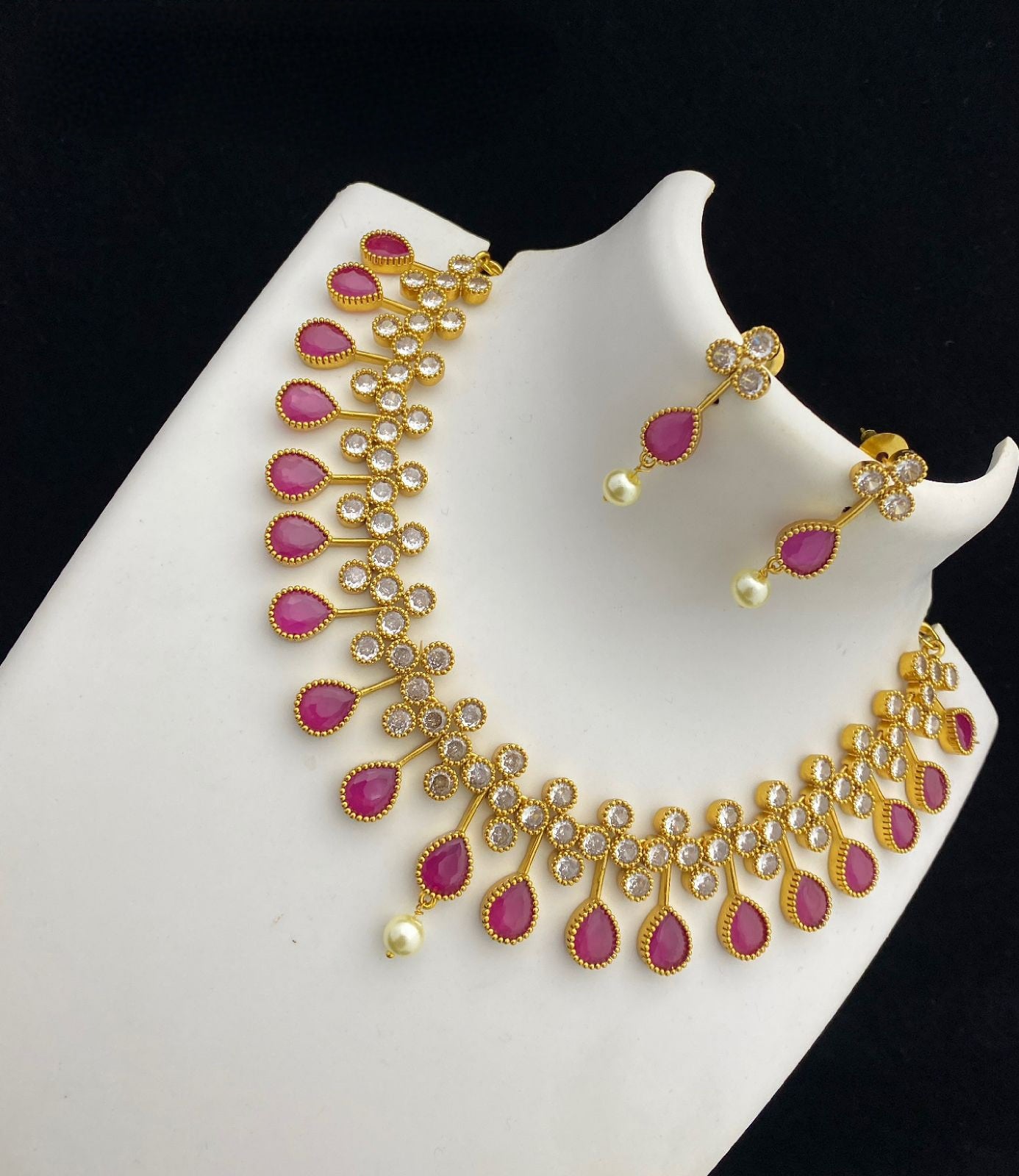 Gold Plated American Diamond Ruby Emerald Necklace | Indian Wedding Jewelry | CZ diamond necklace | Gift for her