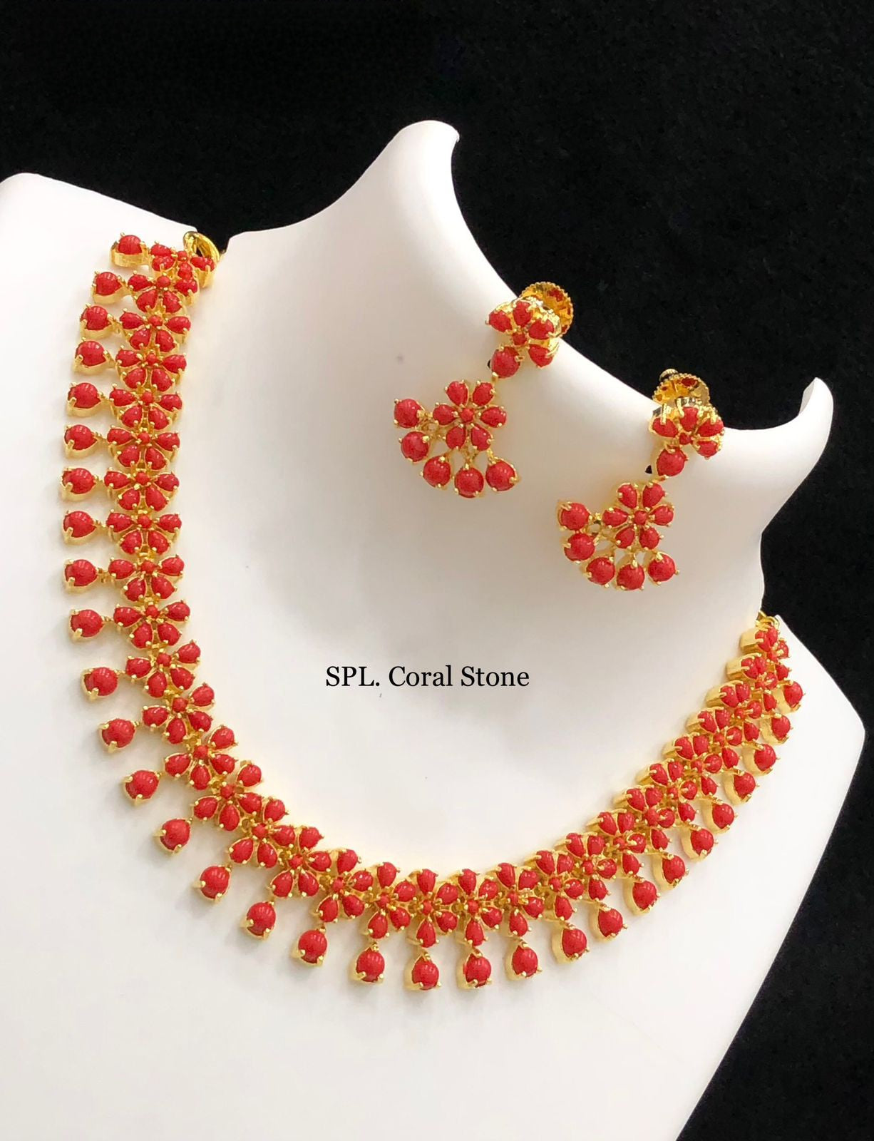 Gold Plated Exclusive Pearls and Red coral stones Floral motif Necklace | Indian Jewelry | Gift for her