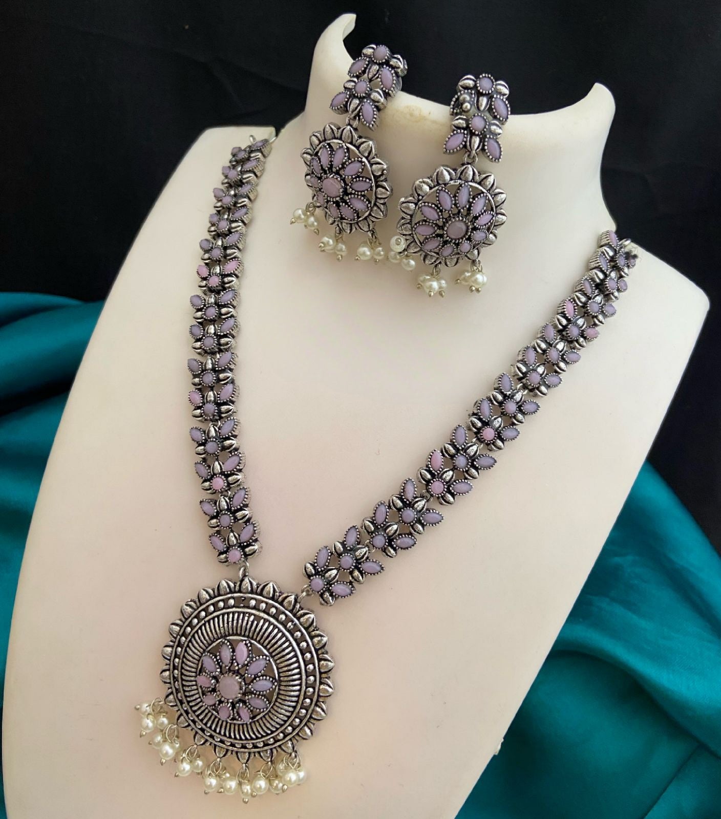 Silver Jewelry/ German Silver Necklace/ Pearls Necklace/ Wedding Necklace/ Party Wear Necklace/ CZ Stones & Pearls buying Necklace/ Gifting Jewelry