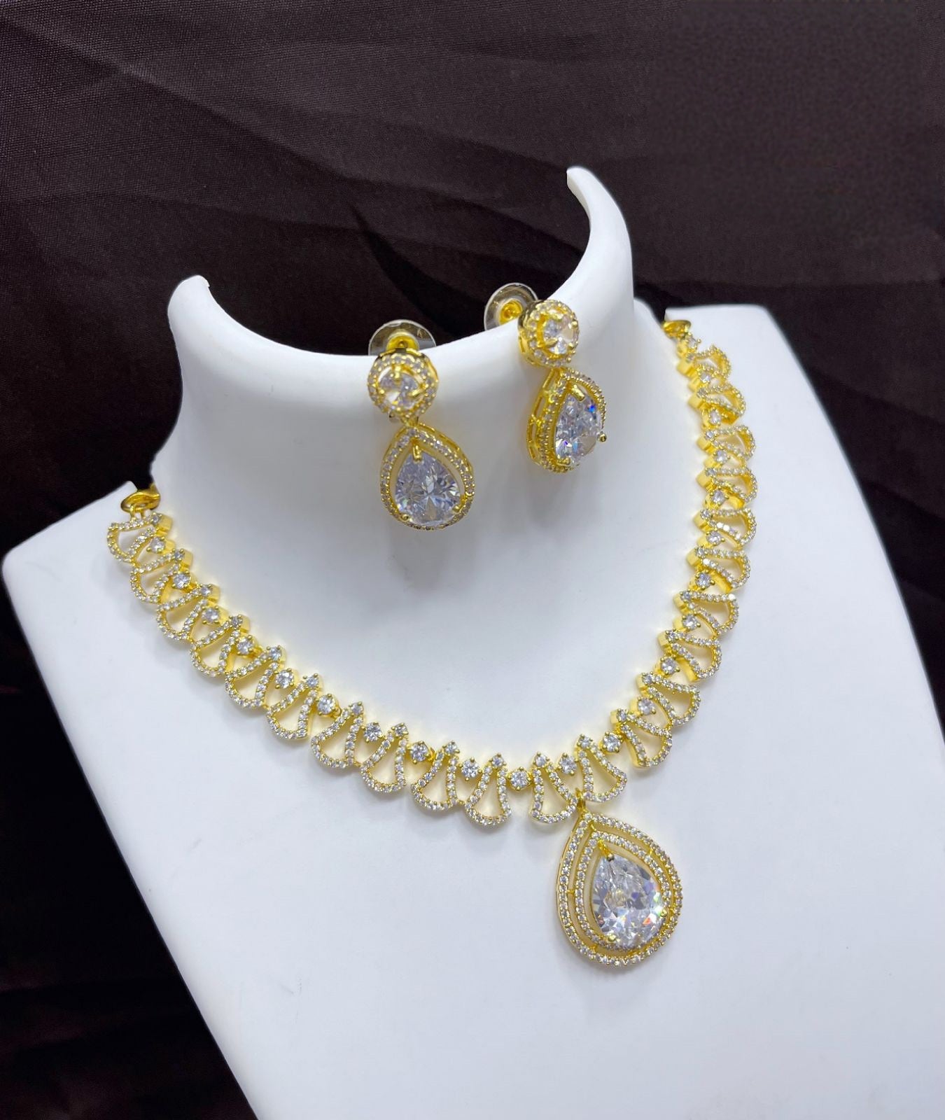 Tending Gold plated American Diamond necklace earring set | Indian Jewelry necklace | Bridal Necklace | bridesmaid gifts | Statement Necklace