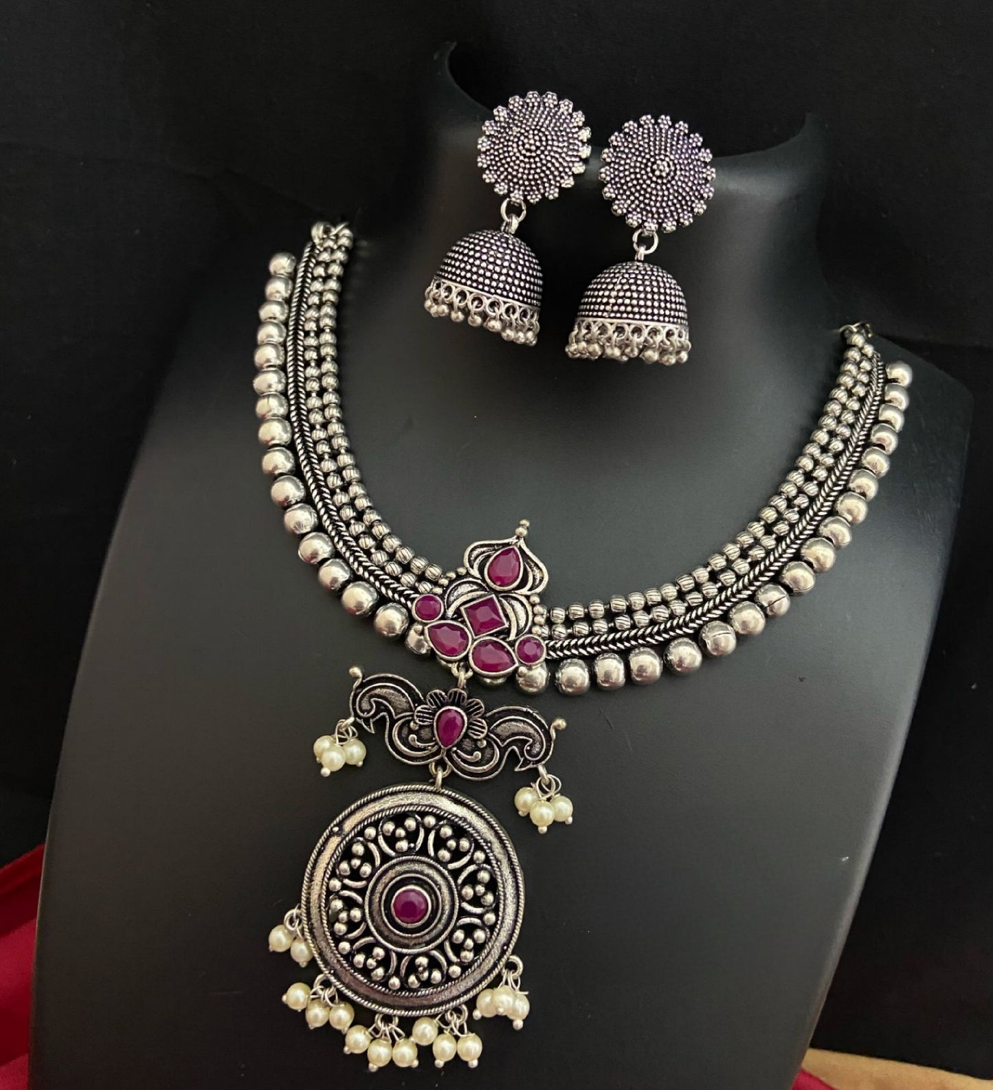 German Silver Oxidized Choker Jhumka set | Indian jewelry | Bollywood Fashion Necklace | Antique Silver choker set