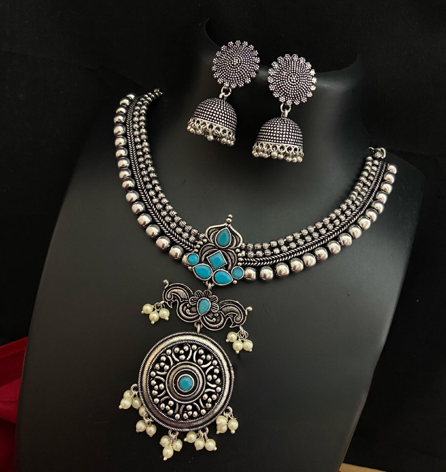 German Silver Oxidized Choker Jhumka set | Indian jewelry | Bollywood Fashion Necklace | Antique Silver choker set