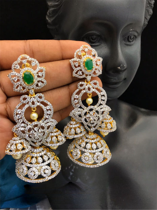 Indian jewelry Jhumka earrings | CZ American Diamond Long  Jhumki drop earrings | Bollywood fashion jewelry AD earrings |Party wear earrings