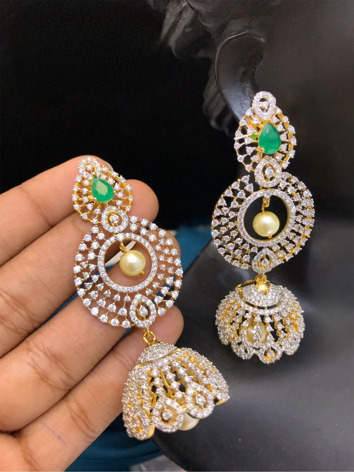 Gold diamond jhumka design Clearance