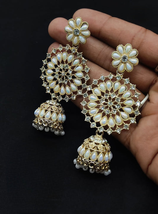 Traditional dual tone floral Long Jhumka Earrings | Party wear Jhumka Jhumki Earrings | Boho earrings | Indian Bollywood Oxidized dangler Earrings