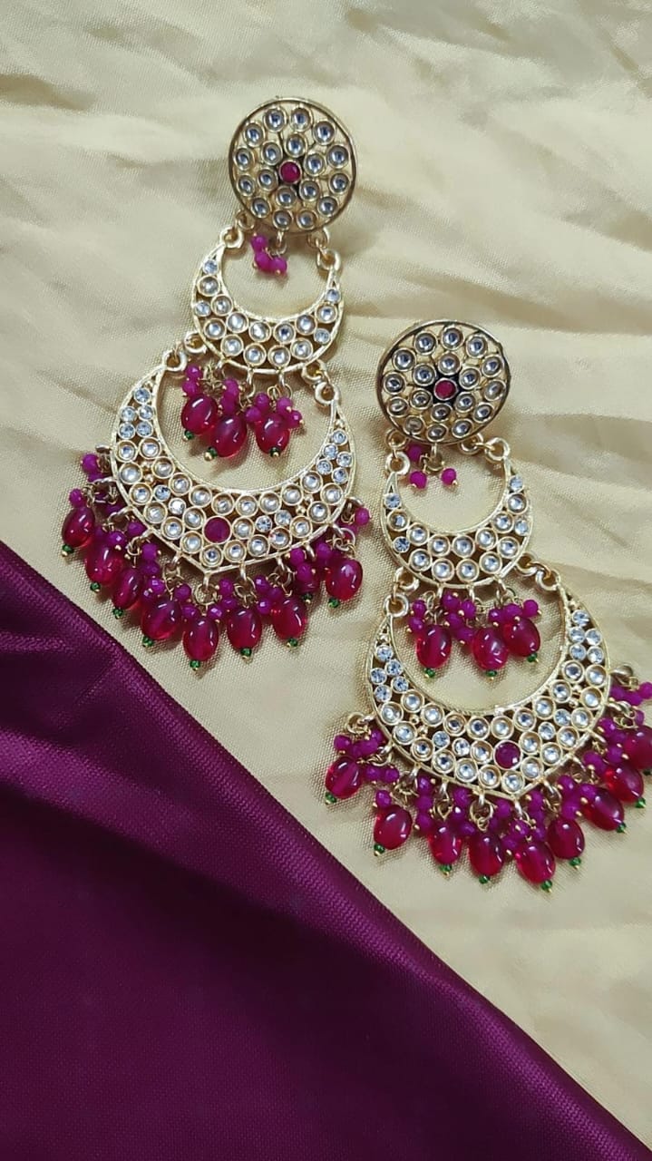 Bollywood Kundan chandelier Earrings | Indian Chandbali Earrings | Bridal Statement Earrings | Punjabi Pakistani Wedding Earrings