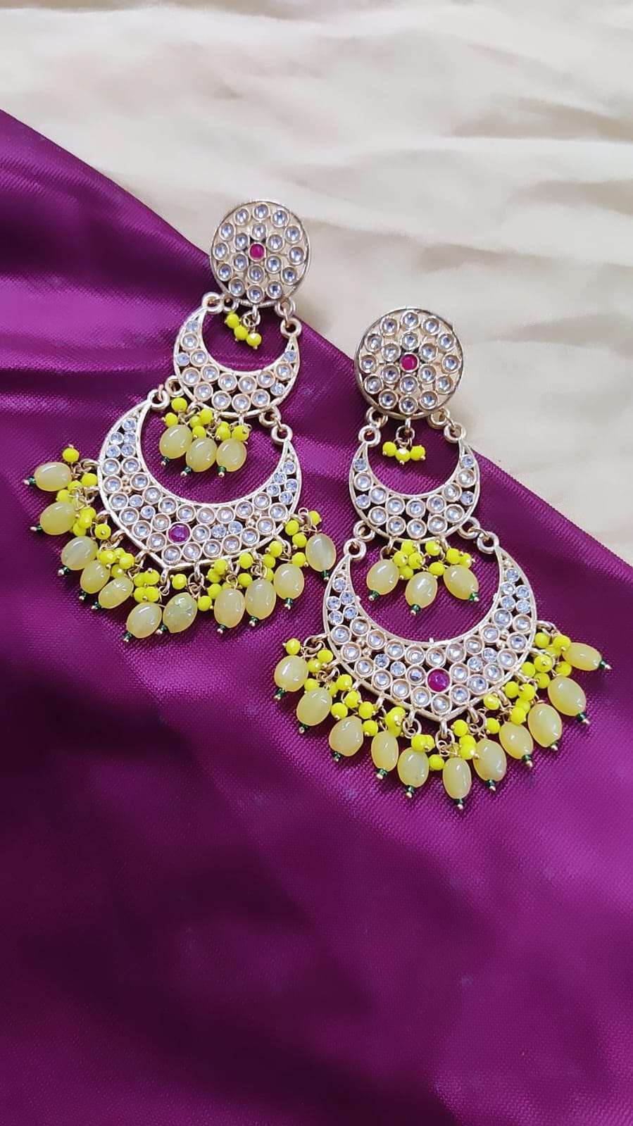 Meenakari & Kundan Chandbali Earrings with Pearls for Women & Girls Gold  Plated in Light weight at Rs 165/pair | New Delhi | ID: 27287744362