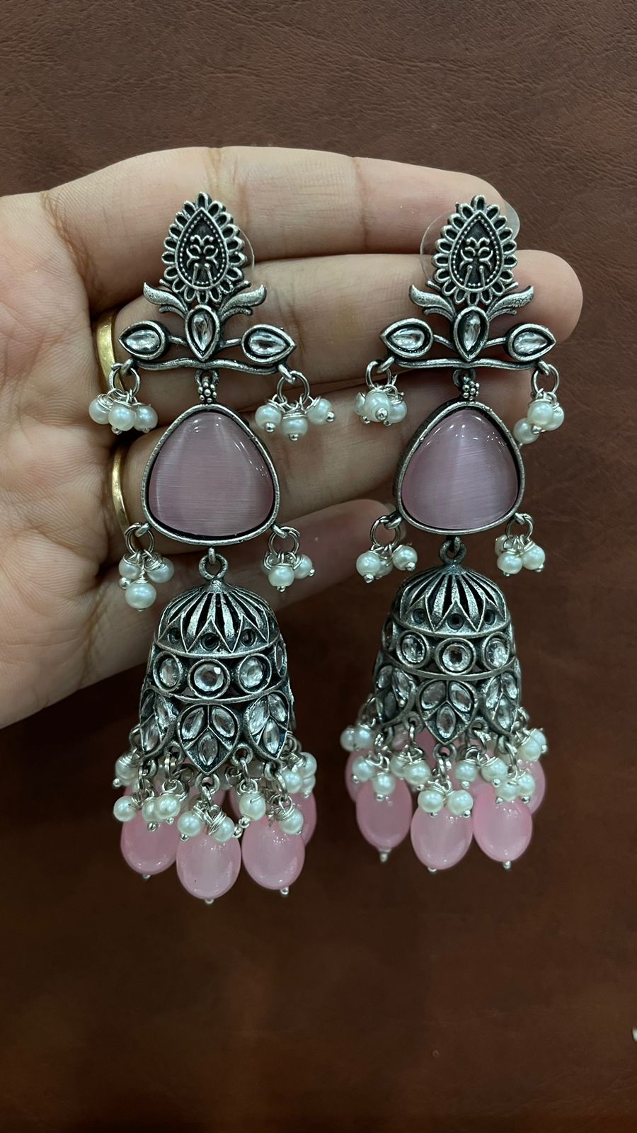 Light Pink Jhumka Hoop Earring by FashionCrab