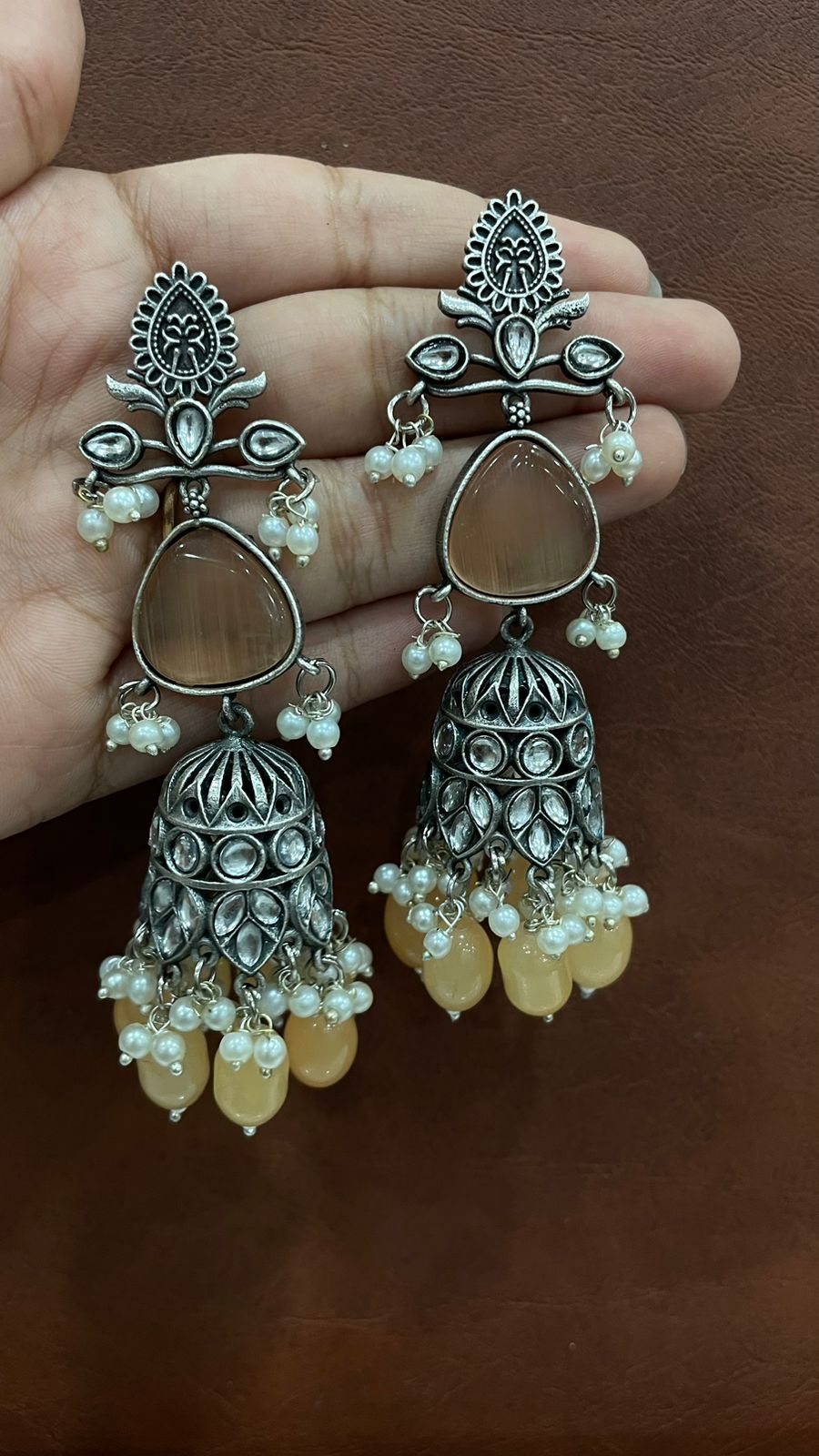 Antique Silver Oxidized Turquoise Long Jhumka Earrings | Bollywood Boho Indian Ethnic Jhumka Jhumki | Handmade German silver Dangle Earrings