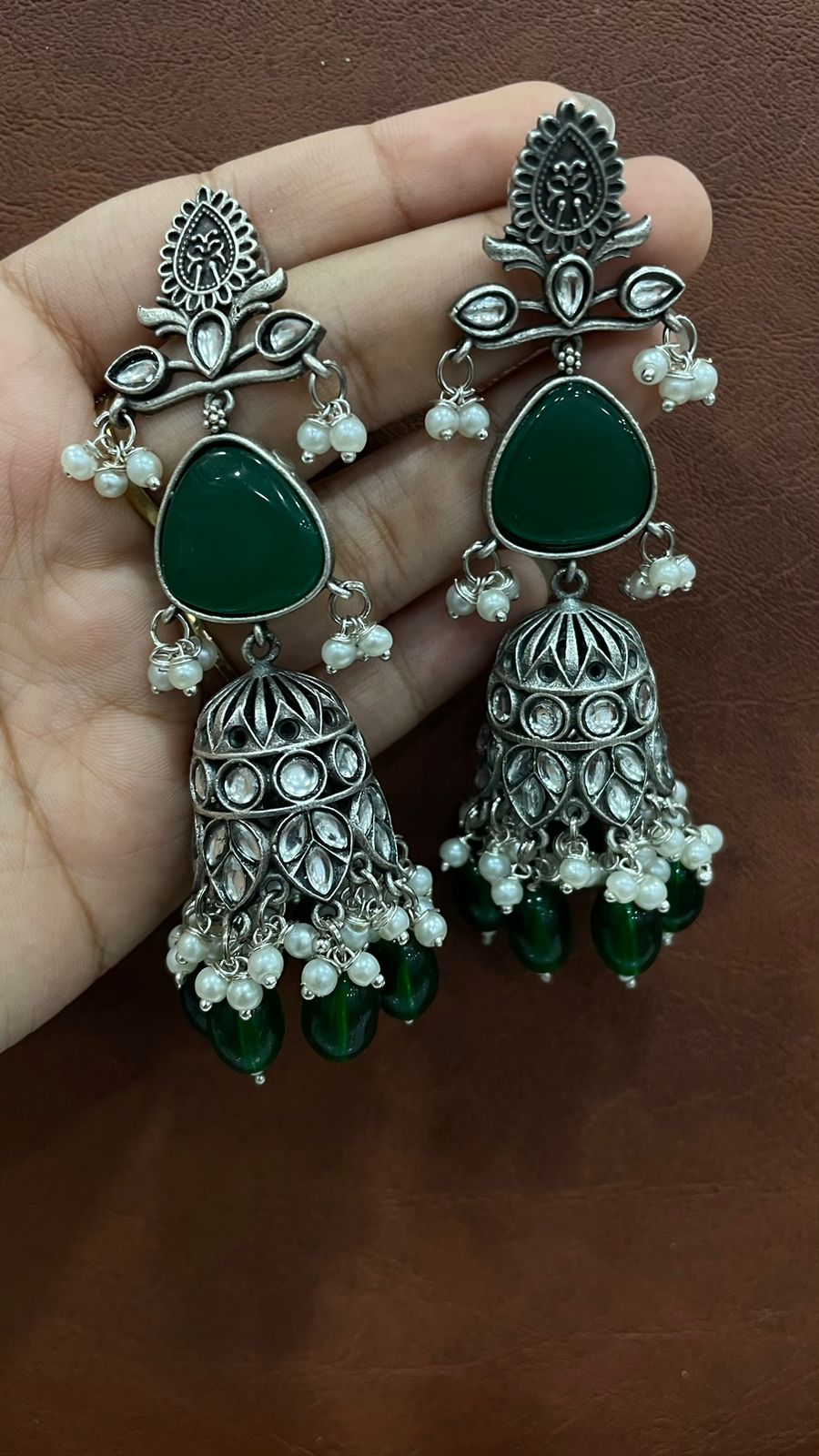 Antique Silver Oxidized Turquoise Long Jhumka Earrings | Bollywood Boho Indian Ethnic Jhumka Jhumki | Handmade German silver Dangle Earrings