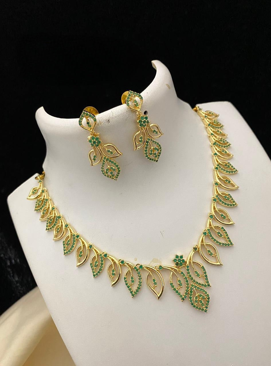 Elegant Gold Plated Necklace Indian jewelry | Gold Plated leaf Design Necklace | Traditional south indian gold necklace designs for Sari