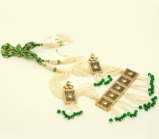 Handmade Green beaded Meenakari Kundan Gold Tone Pendant Bridal Wedding Jewellery for Womens and Girls