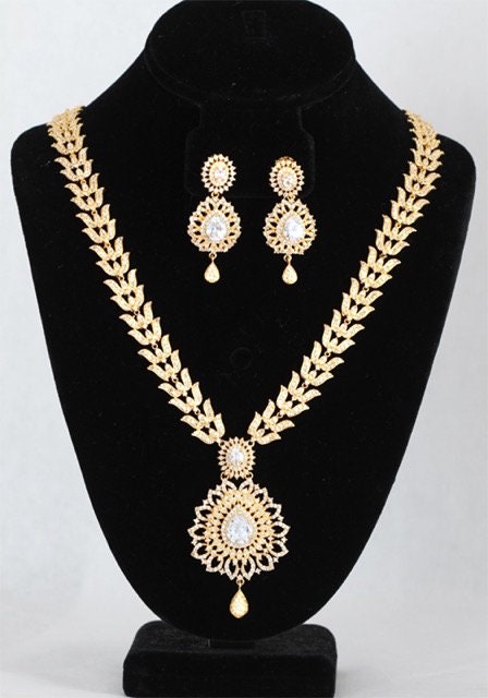 Indian AD Bridal long clear stone Jewelry set, crystal jewelry set, wedding necklace set, traditional bridal choker necklace set