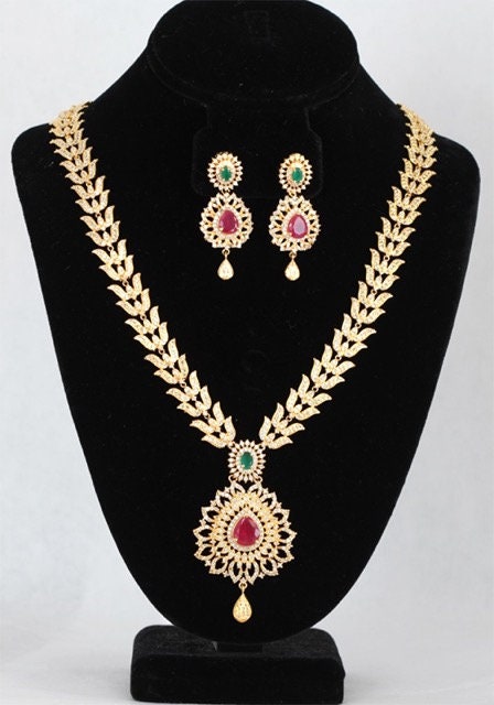 Indian AD Bridal long clear stone Jewelry set, crystal jewelry set, wedding necklace set, traditional bridal choker necklace set