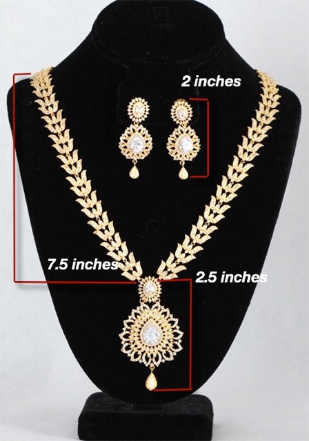 Indian AD Bridal long clear stone Jewelry set, crystal jewelry set, wedding necklace set, traditional bridal choker necklace set