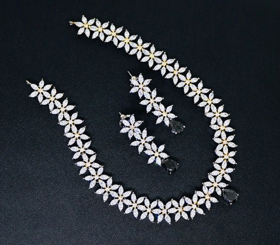 Traditional designer wedding wear cubic zirconia floral design choker necklace