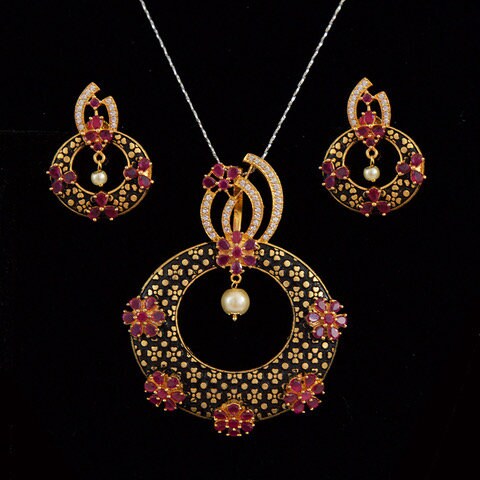 Exclusive Meenakari Pearl Gold Plated Pendant Earring Set/Bridal fashion CZ pendant Earrings