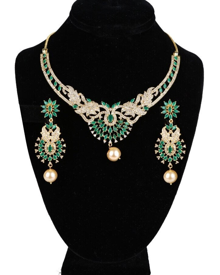 Gold plated American Diamond Necklace Set| Lightweight Necklace Set| Indian/Pakistani Jewelry| CZ necklace| Statement Jewelry| Gift for her