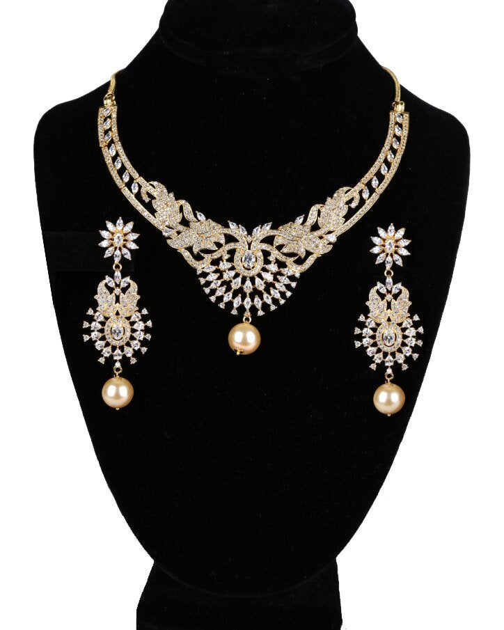 Gold plated American Diamond Necklace Set| Lightweight Necklace Set| Indian/Pakistani Jewelry| CZ necklace| Statement Jewelry| Gift for her