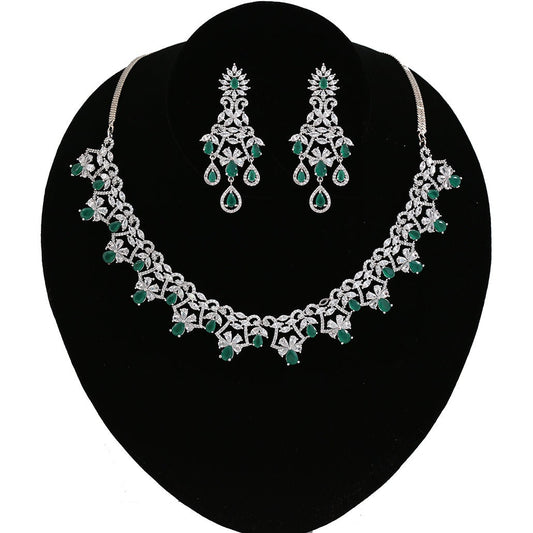 Wedding Bridal Fashion Rhodium Plated White Crystal Flower Zircon Necklace