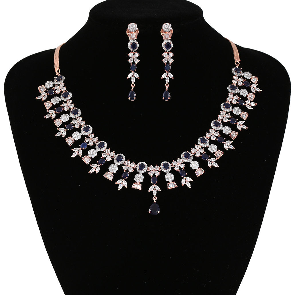Rose Gold Ruby and White Crystal Necklace Set| American Diamond Wedding Jewelry| Statement Necklace| Indian Jewelry|Valentine's Gift for her
