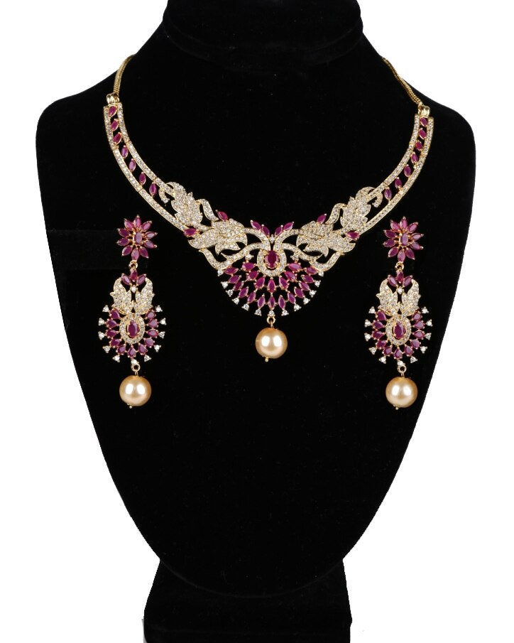 Gold plated American Diamond Necklace Set| Lightweight Necklace Set| Indian/Pakistani Jewelry| CZ necklace| Statement Jewelry| Gift for her