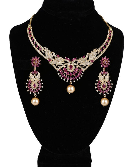 Gold plated American Diamond Necklace Set| Lightweight Necklace Set| Indian/Pakistani Jewelry| CZ necklace| Statement Jewelry| Gift for her