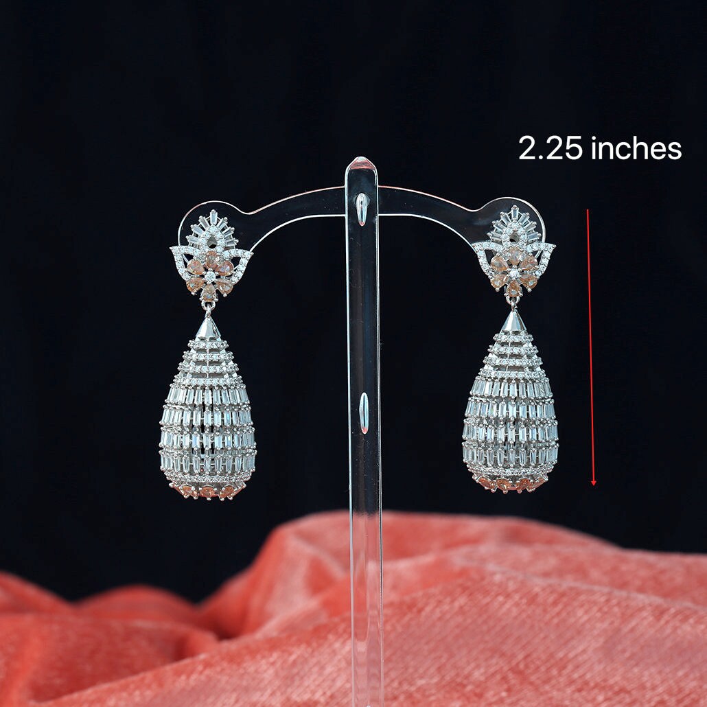 Rhodium Plated Topaz Ruby White CZ Traditional and Fashion Jhumka Earrings