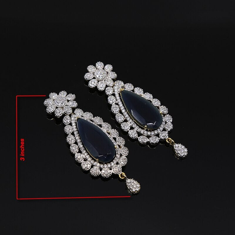Ruby Statement AD Earrings for Women | Micro Gold Plated Bridal Dangle Earrings | Long Indian Wedding Jewelry | Party Wear CZ Stone Earrings