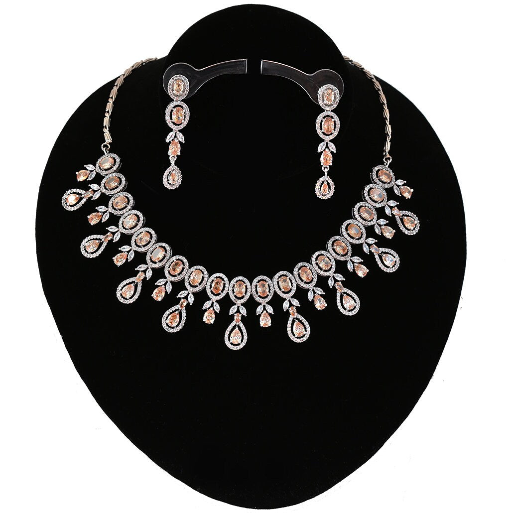 Latest Design CZ White American Diamond Indian Cubic Zircon Wedding Jewelry|Cubic Zirconia Bridal Jewelry Set||CZ Prom Jewellery